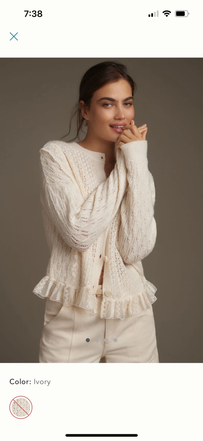 BNWT Anthropologie Pointelle Ruffled Cardigan Sweater S