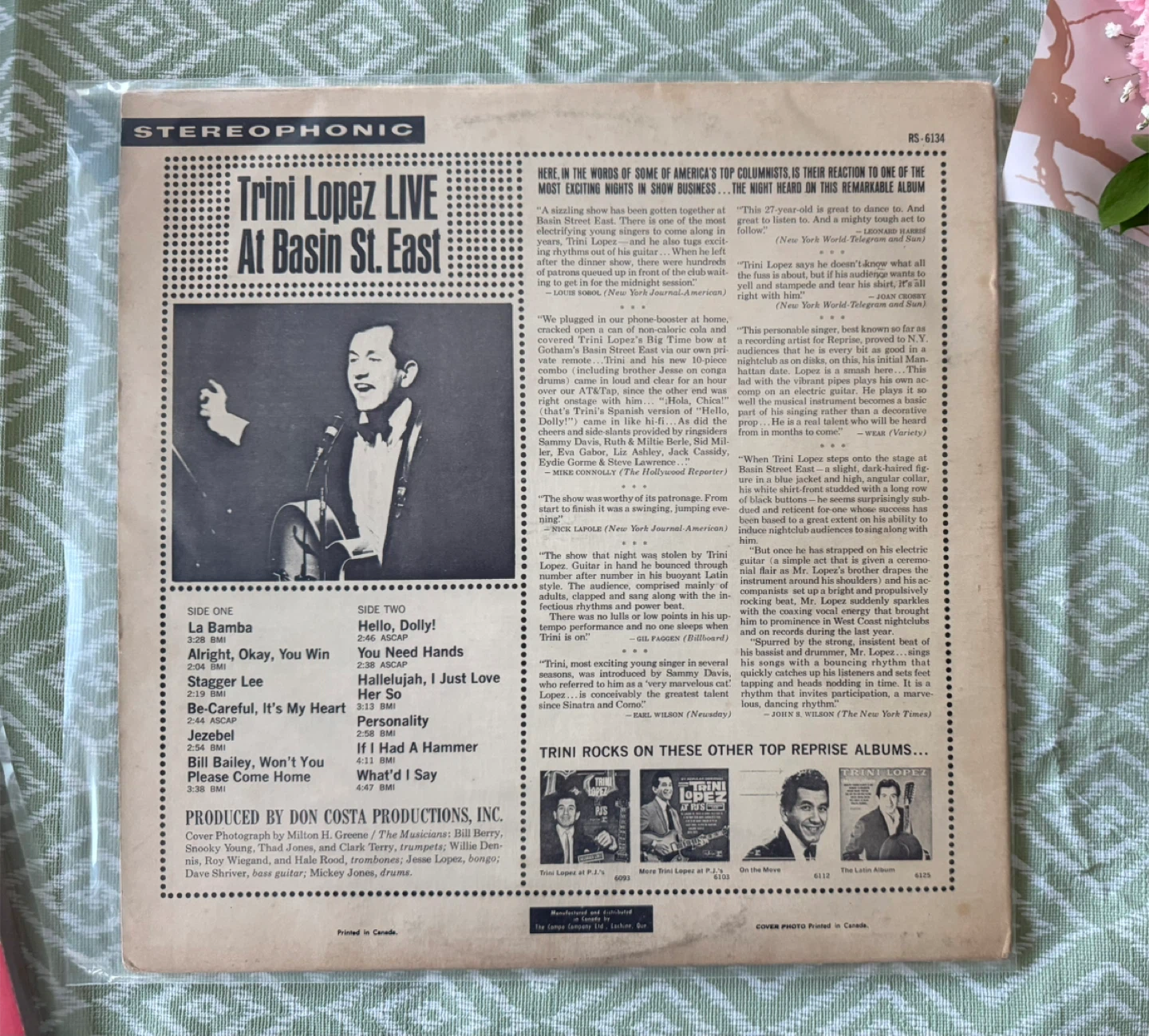 Trini Lopez Live At Basin St. East Vinyl Record - photo 2