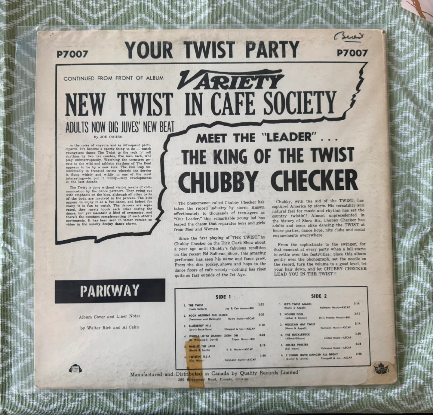 Chubby Checker Your Twist Party Vinyl Record - photo 2