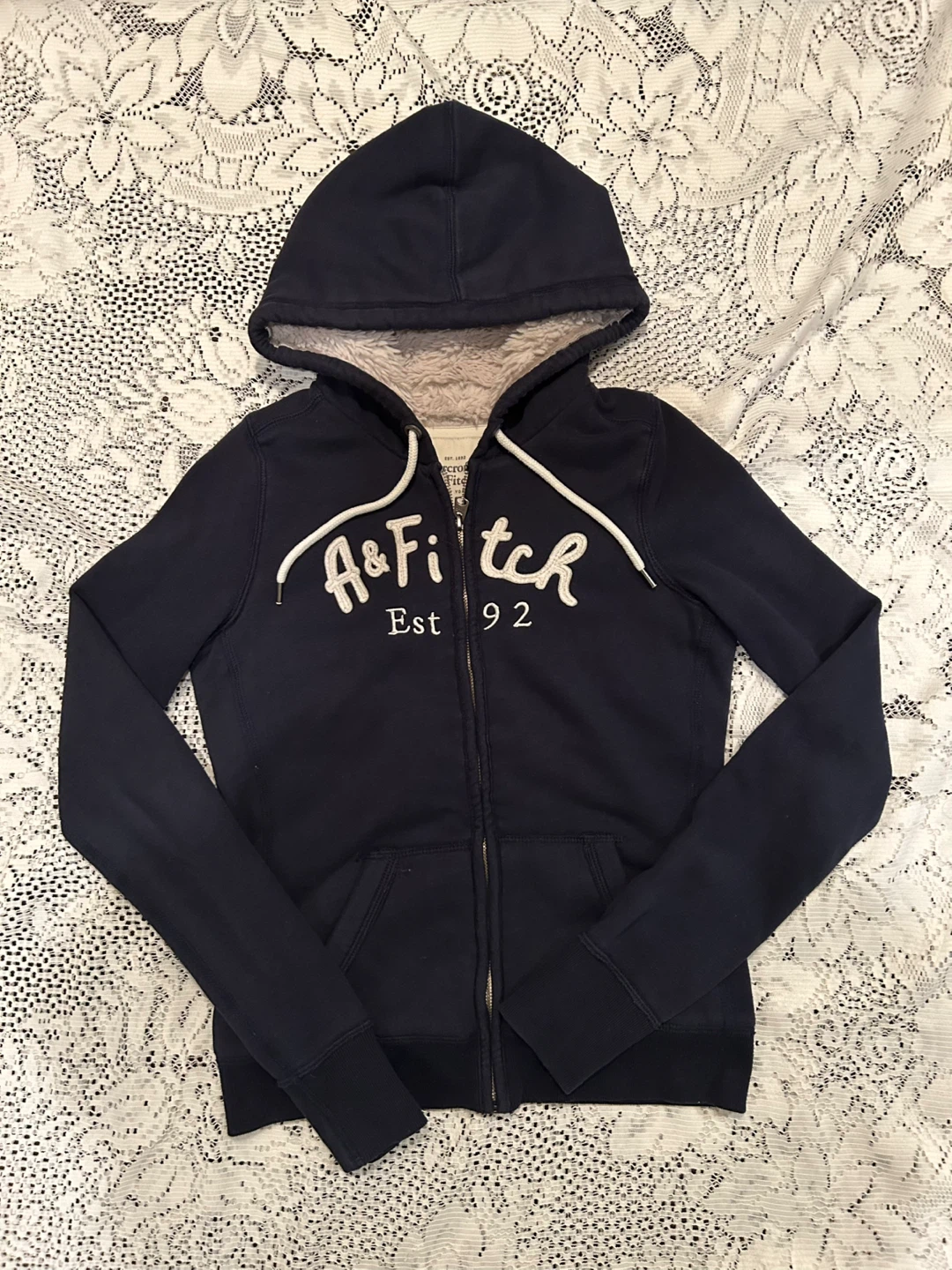Abercrombie & Fitch Navy Fleece Lined Zip-Up Hoodie