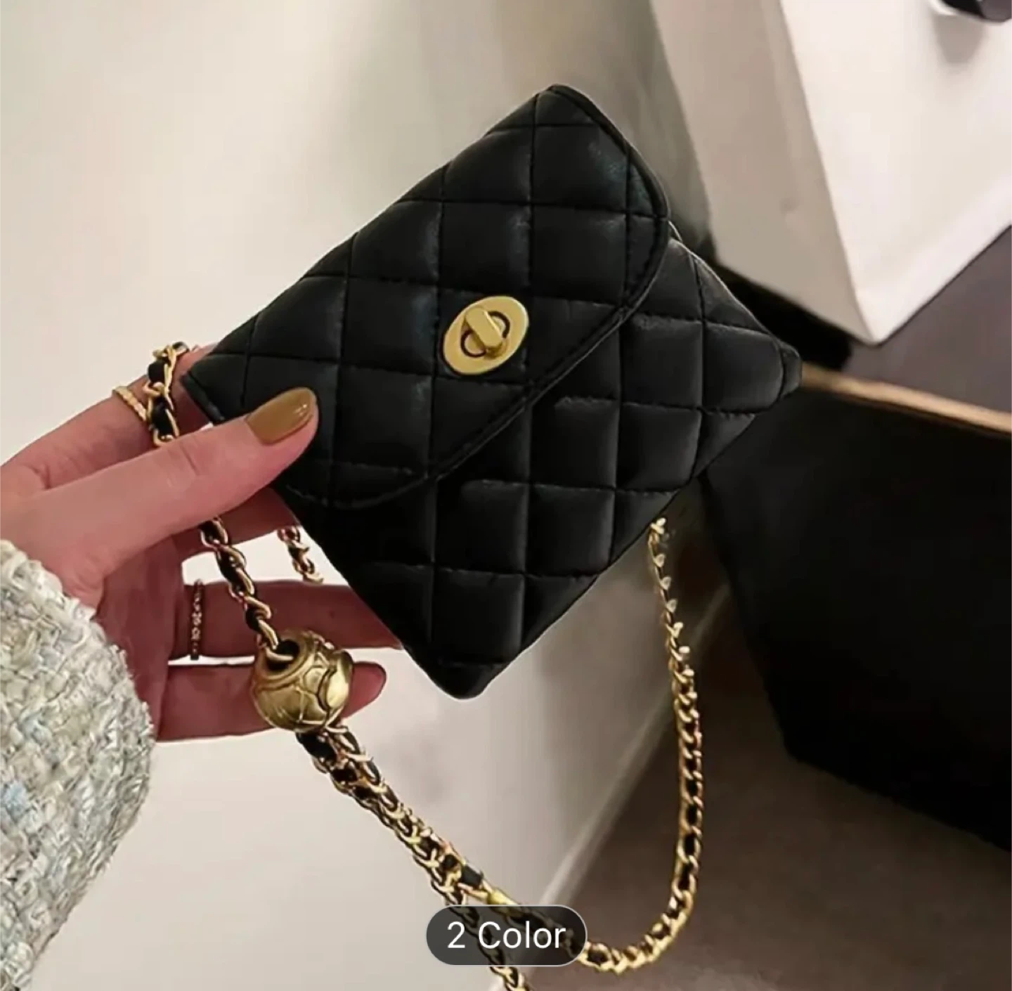 (NEW) Quilted Chain Belt Bag Small Purse - BLACK ONLY - photo 2