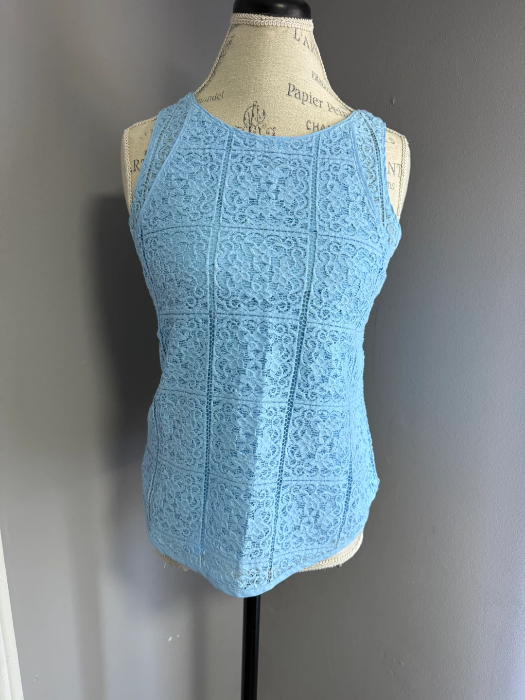 Ann Taylor Petite Blue Lace Tank Top - Size MP