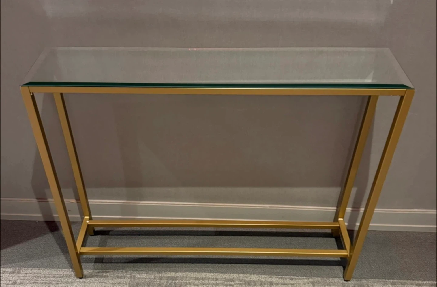 Gold Metal Console Table with Glass Top