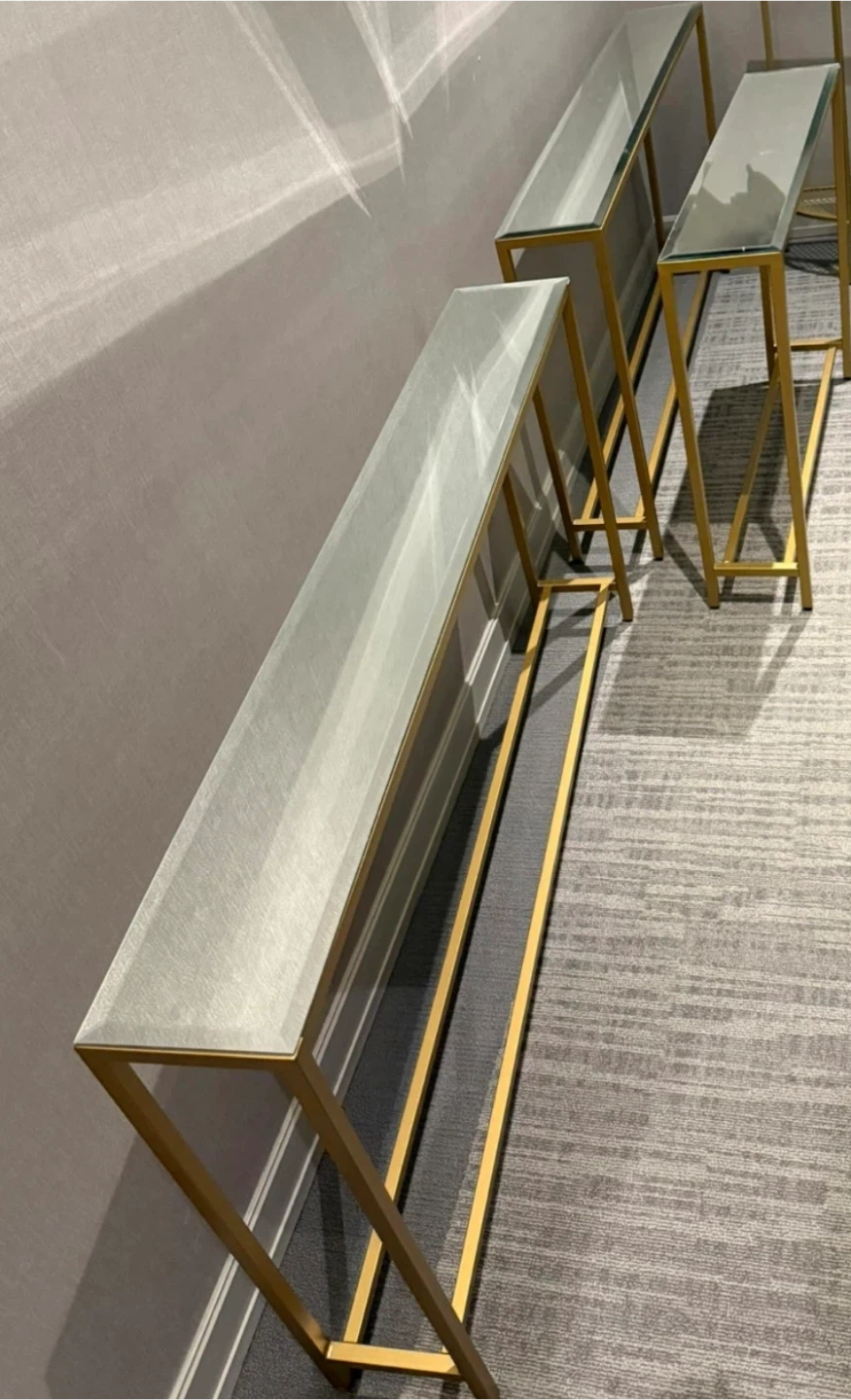 Gold Metal Console Table with Glass Top - photo 2