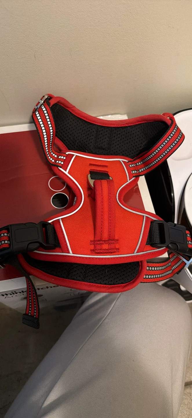 Red Dog Harness with Reflective Strips