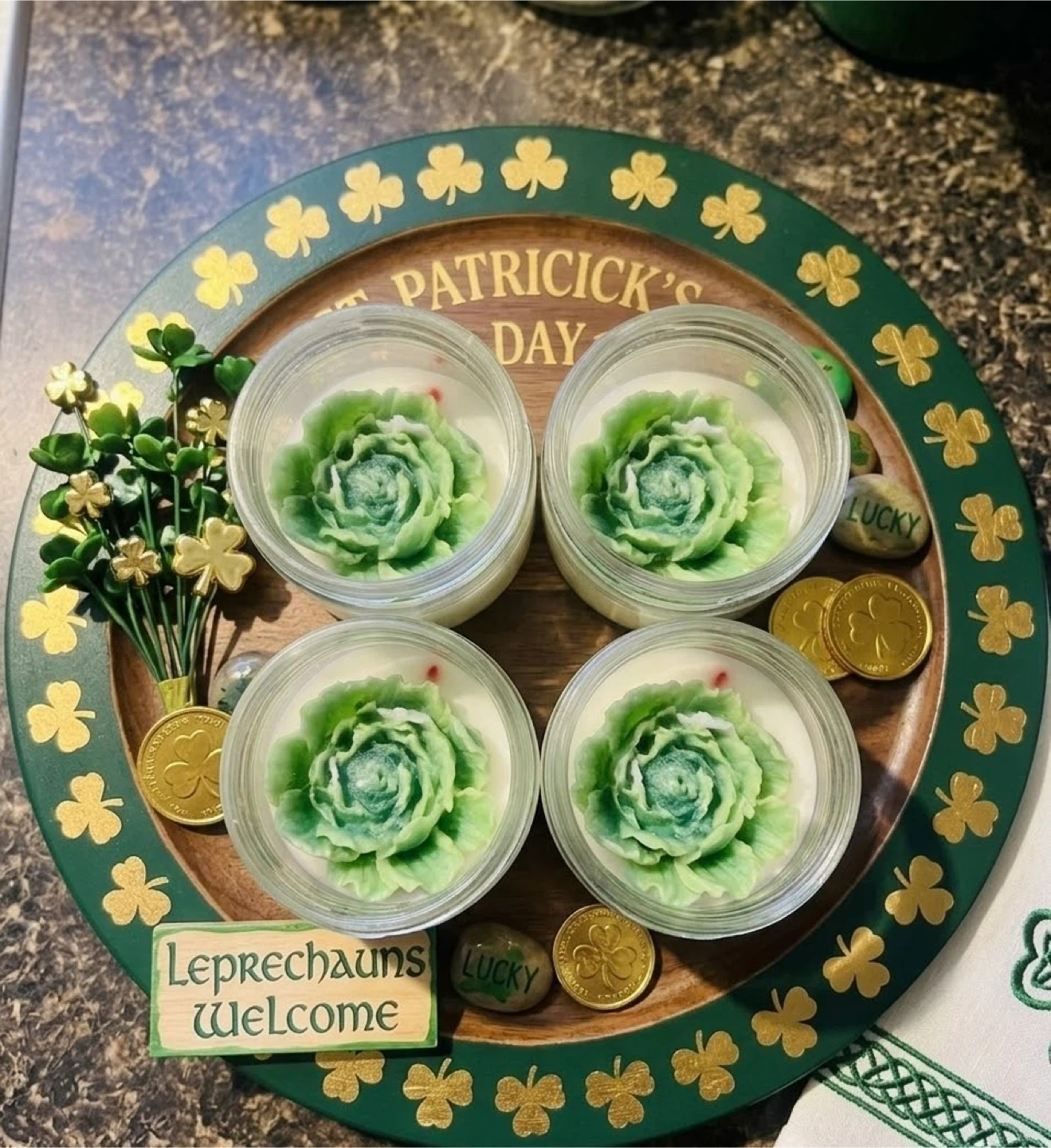 St. Patrick’s Day Mini Candles – Green Flower Top 🍀