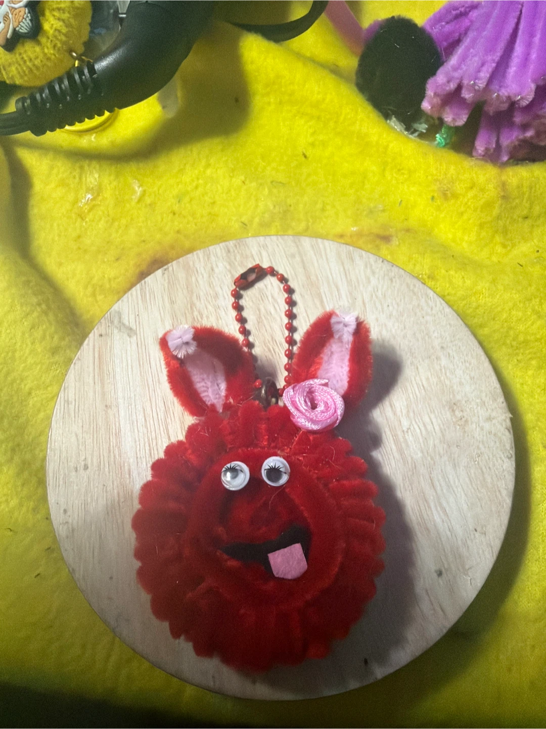 Red Fuzzy Bunny Keychain Charm