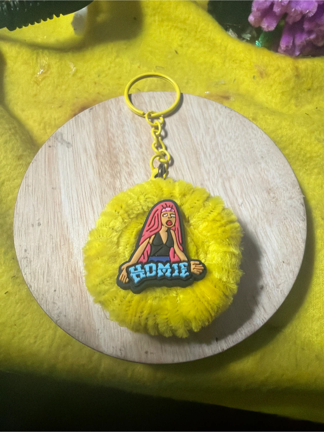 Fuzzy Pom Pom Keychain with Character Charm