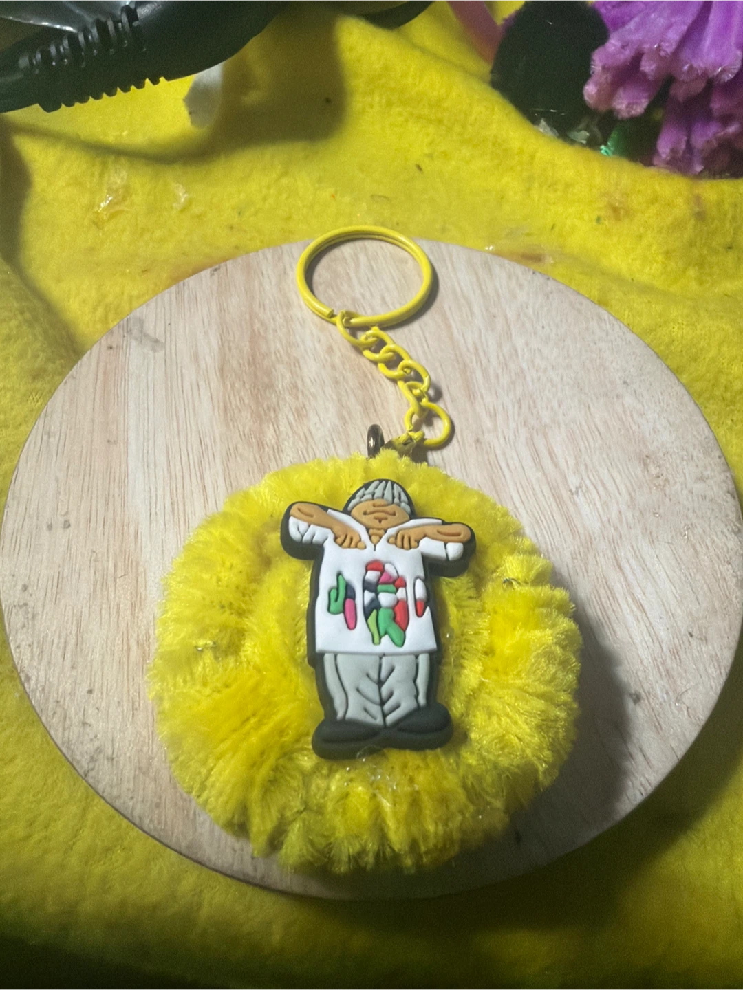 Fuzzy Pom Pom Keychain with Character Charm - photo 2