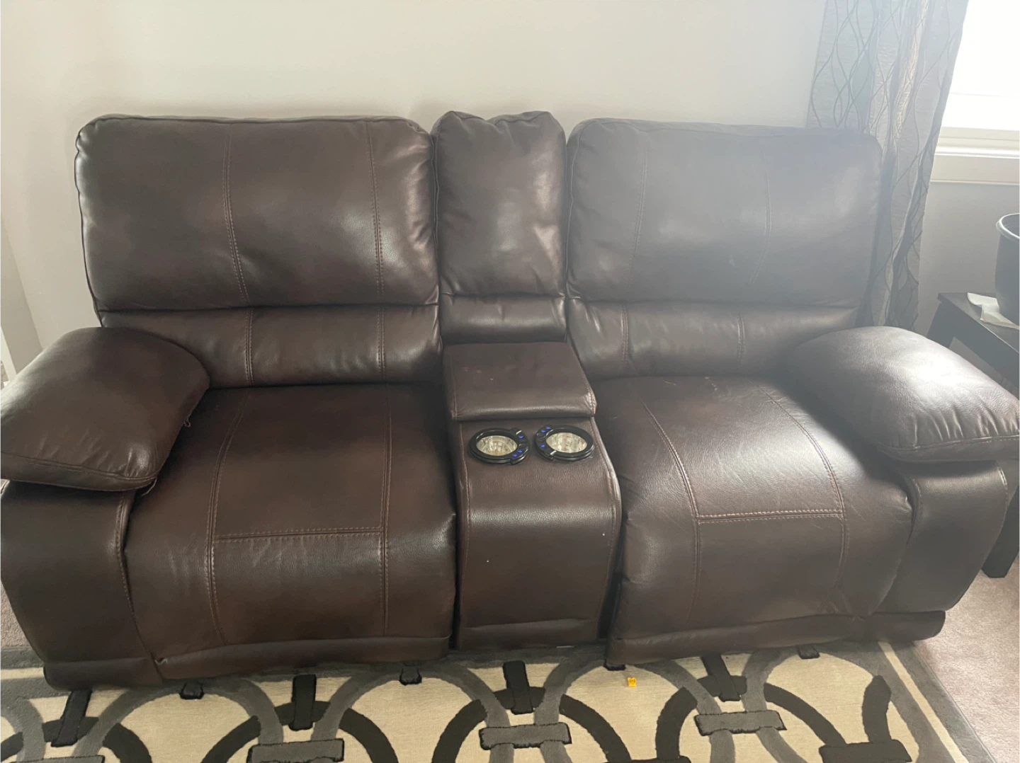 3 pc Automatic Brown Leather Recliner Sofa set with cup holders - photo 2