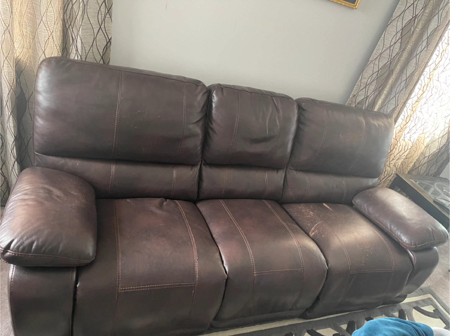 3 pc Automatic Brown Leather Recliner Sofa set with cup holders