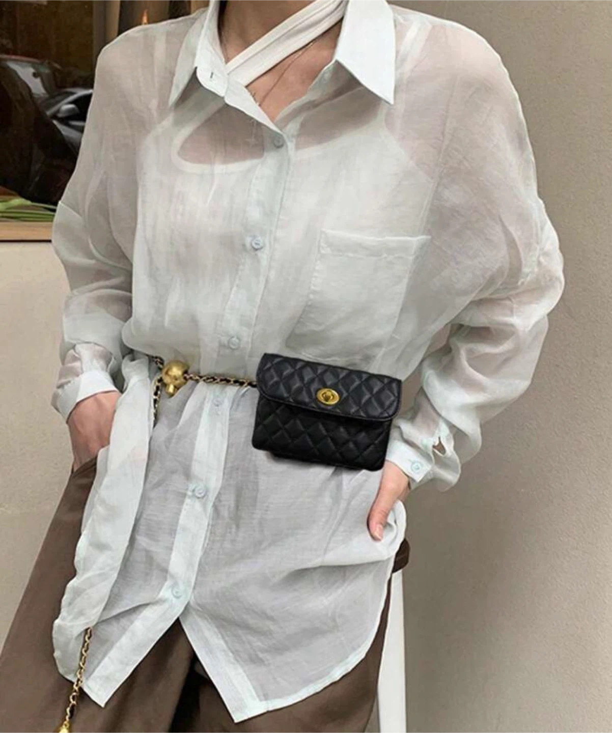 (NEW)Black Quilted Chain Crossbody Bag - adjustable strap