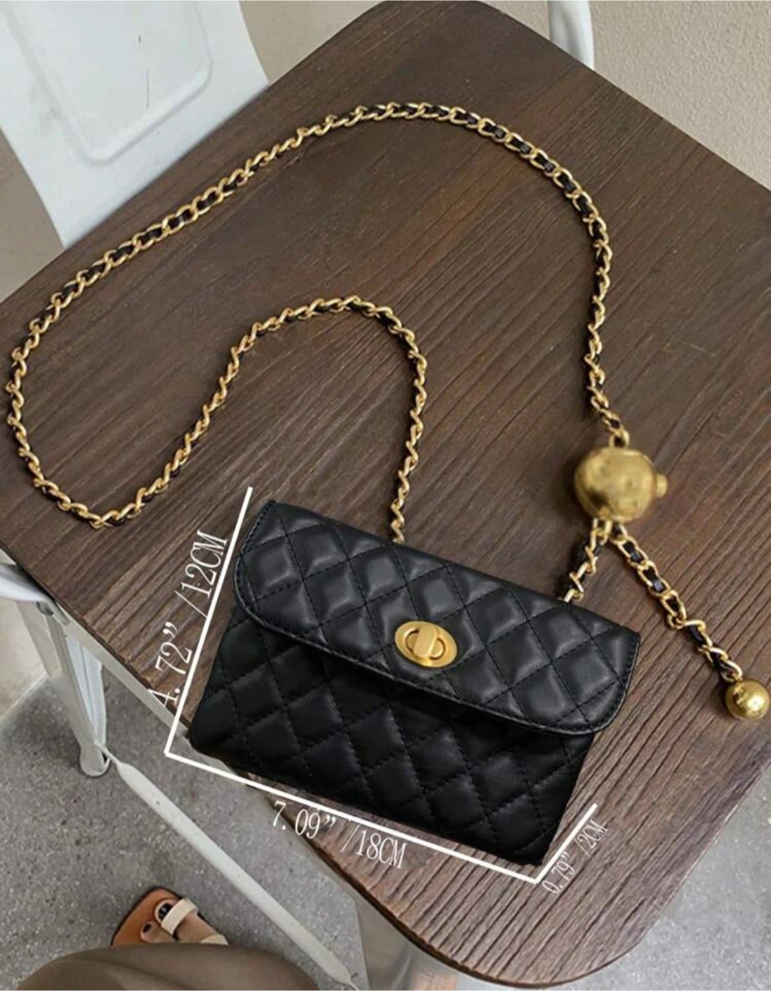 (NEW)Black Quilted Chain Crossbody Bag - adjustable strap - photo 2