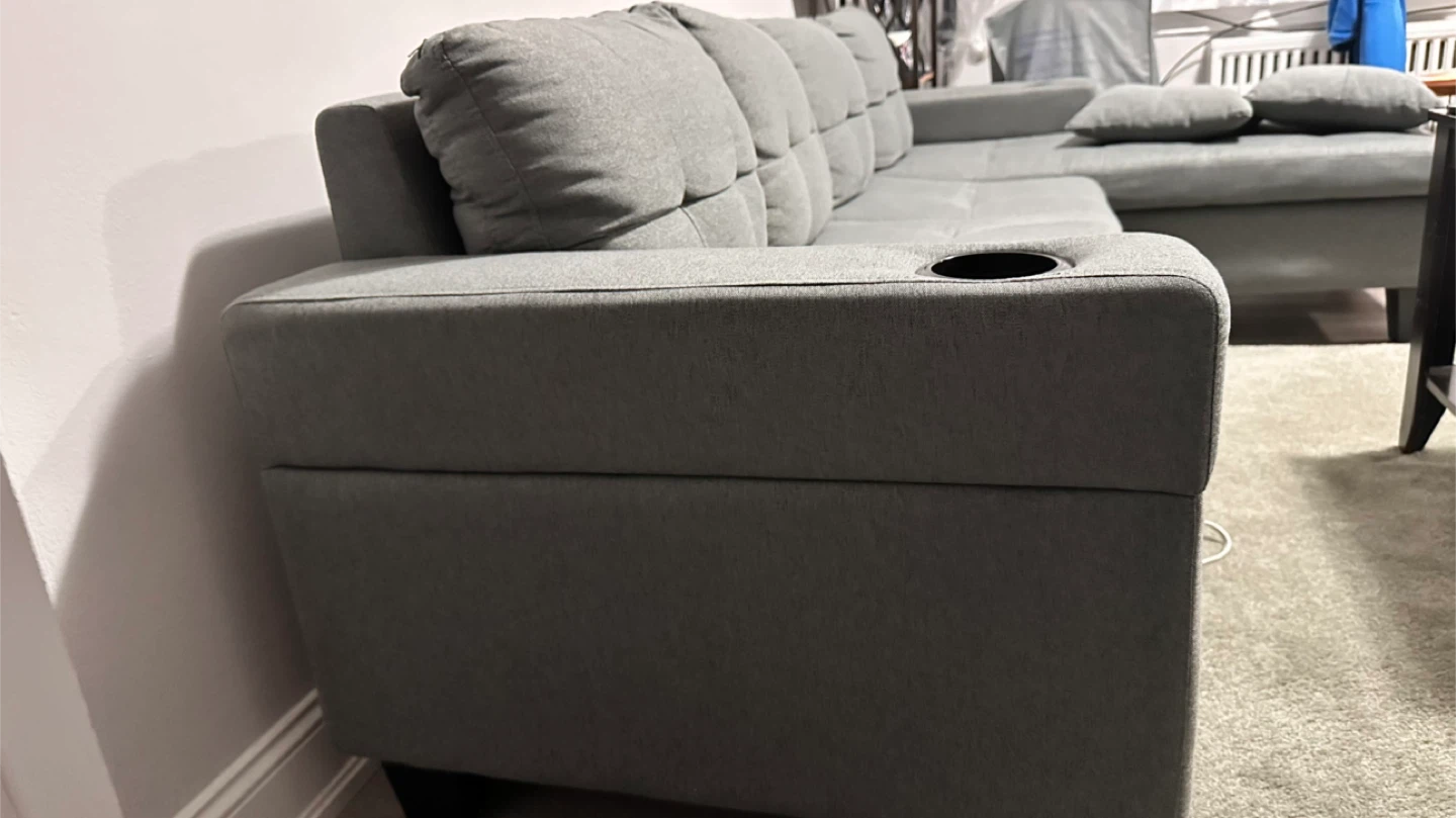 L-Shaped Sectional Sofa with Cup Holders – Excellent Condition - photo 5
