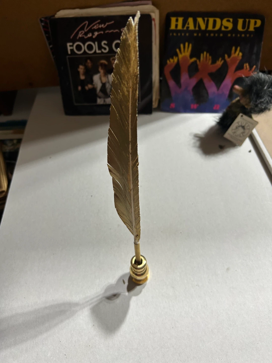 Gold Feather Quill Pen with Stand