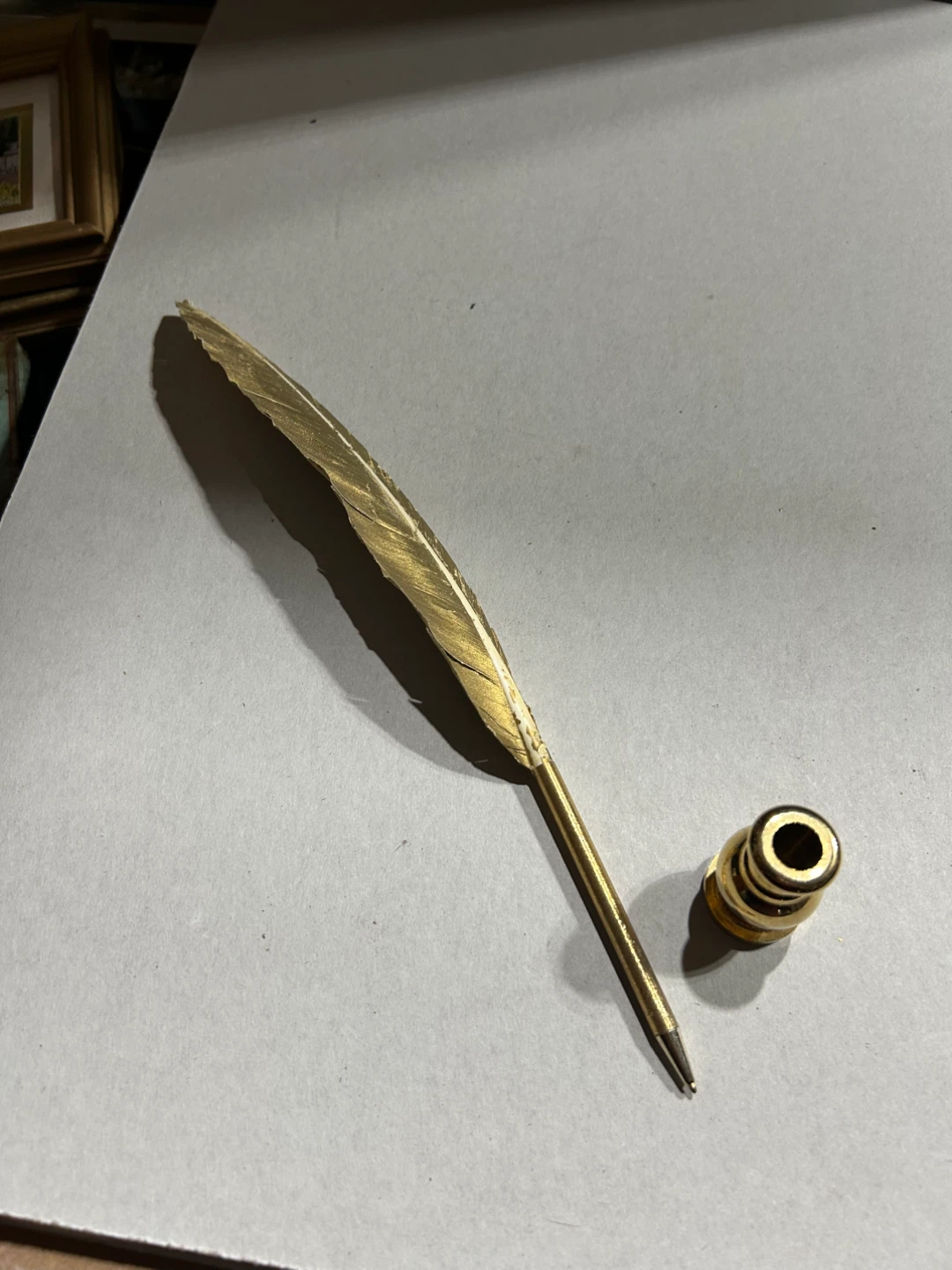 Gold Feather Quill Pen with Stand - photo 2