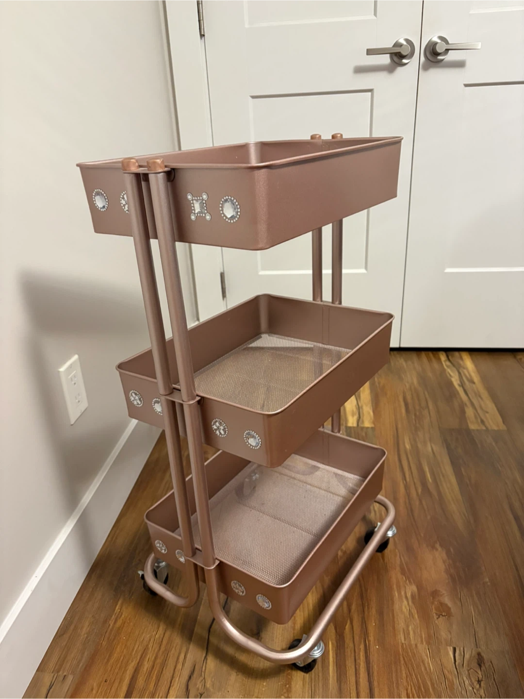 Rose Gold 3-Tier Rolling Storage Cart with Wheels - photo 2
