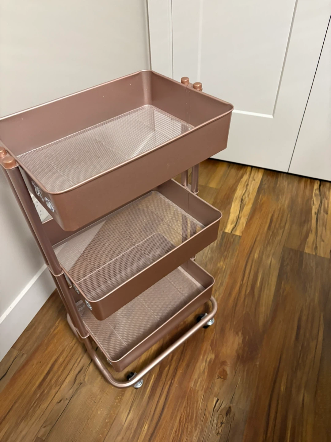 Rose Gold 3-Tier Rolling Storage Cart with Wheels