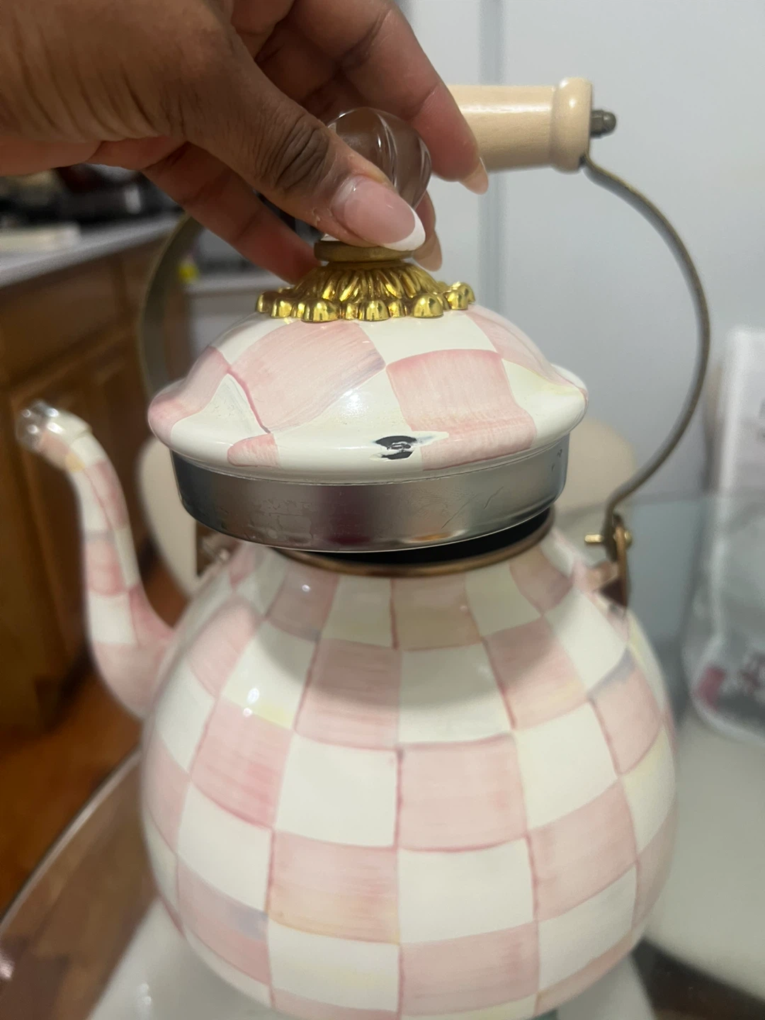 Mackenzie-Childs Pink Check Tea Kettle - photo 5