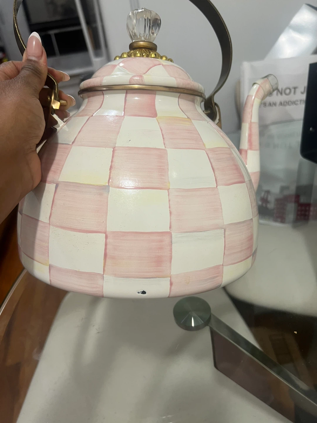 Mackenzie-Childs Pink Check Tea Kettle - photo 4