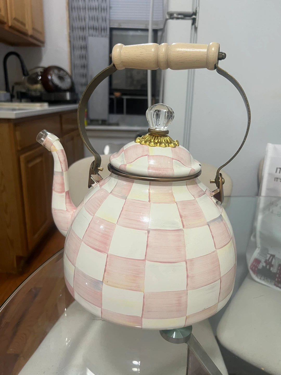 Mackenzie-Childs Pink Check Tea Kettle - photo 2