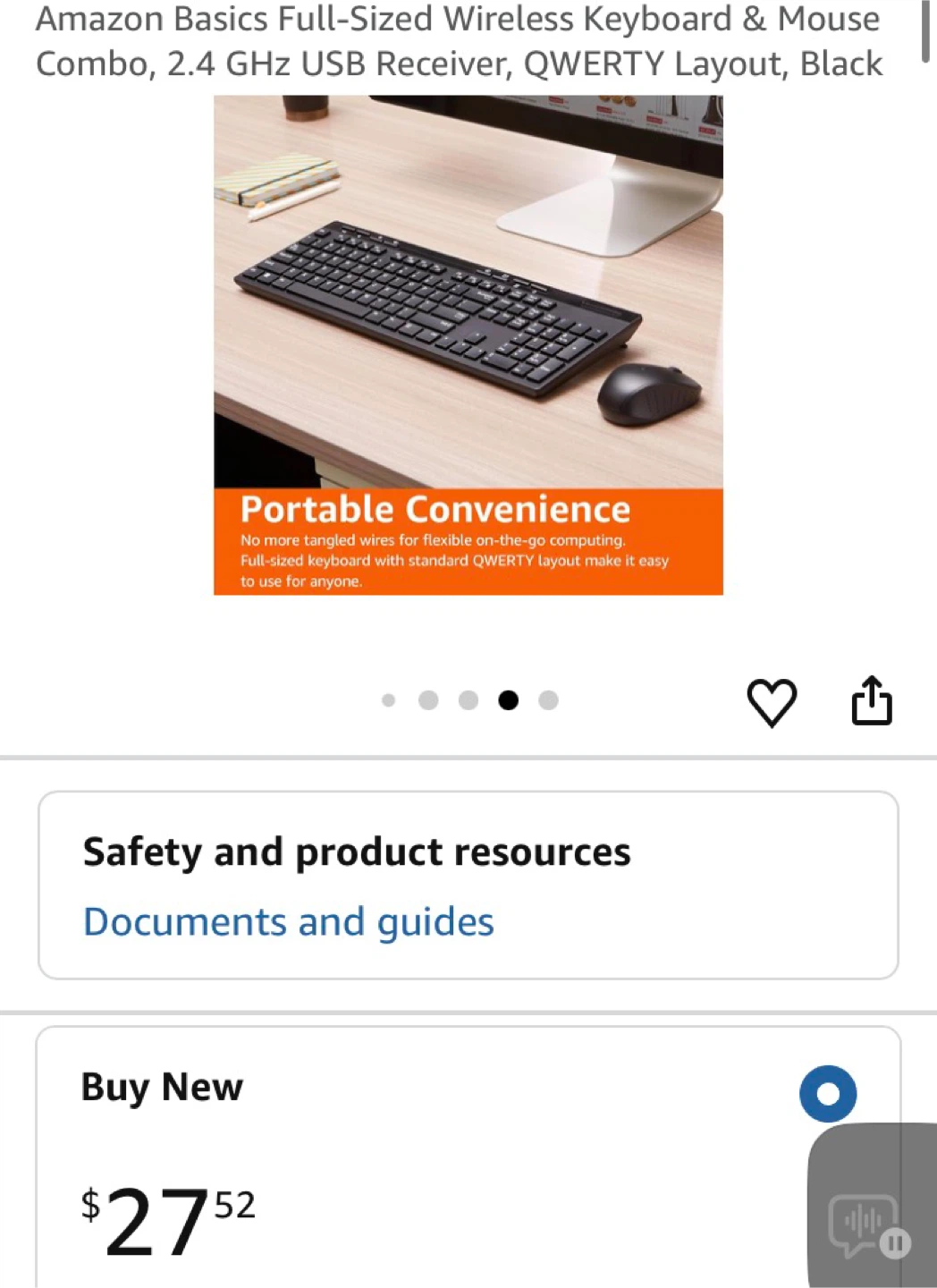 Amazon Basics Full-Size Wireless Keyboard & Mouse Combo