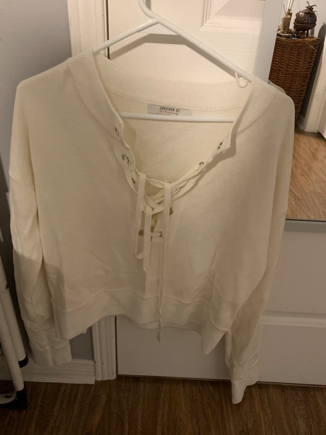 Forever 21 Cream Lace-Up Knit Sweater - photo 4