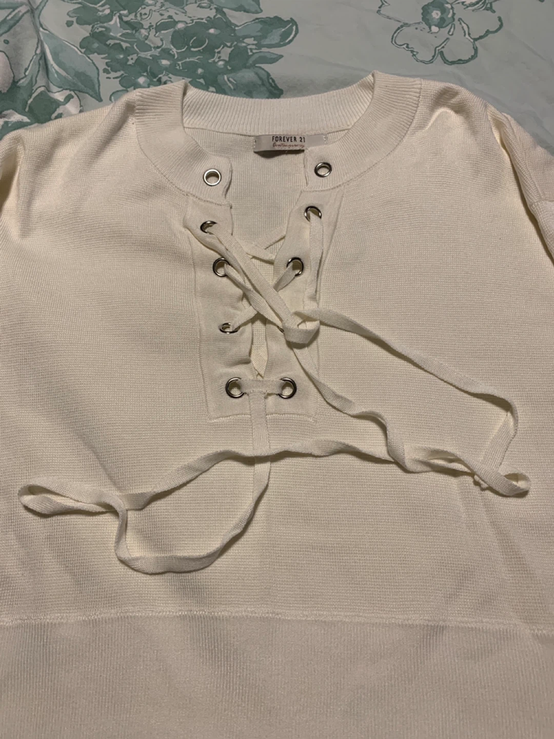 Forever 21 Cream Lace-Up Knit Sweater - photo 2