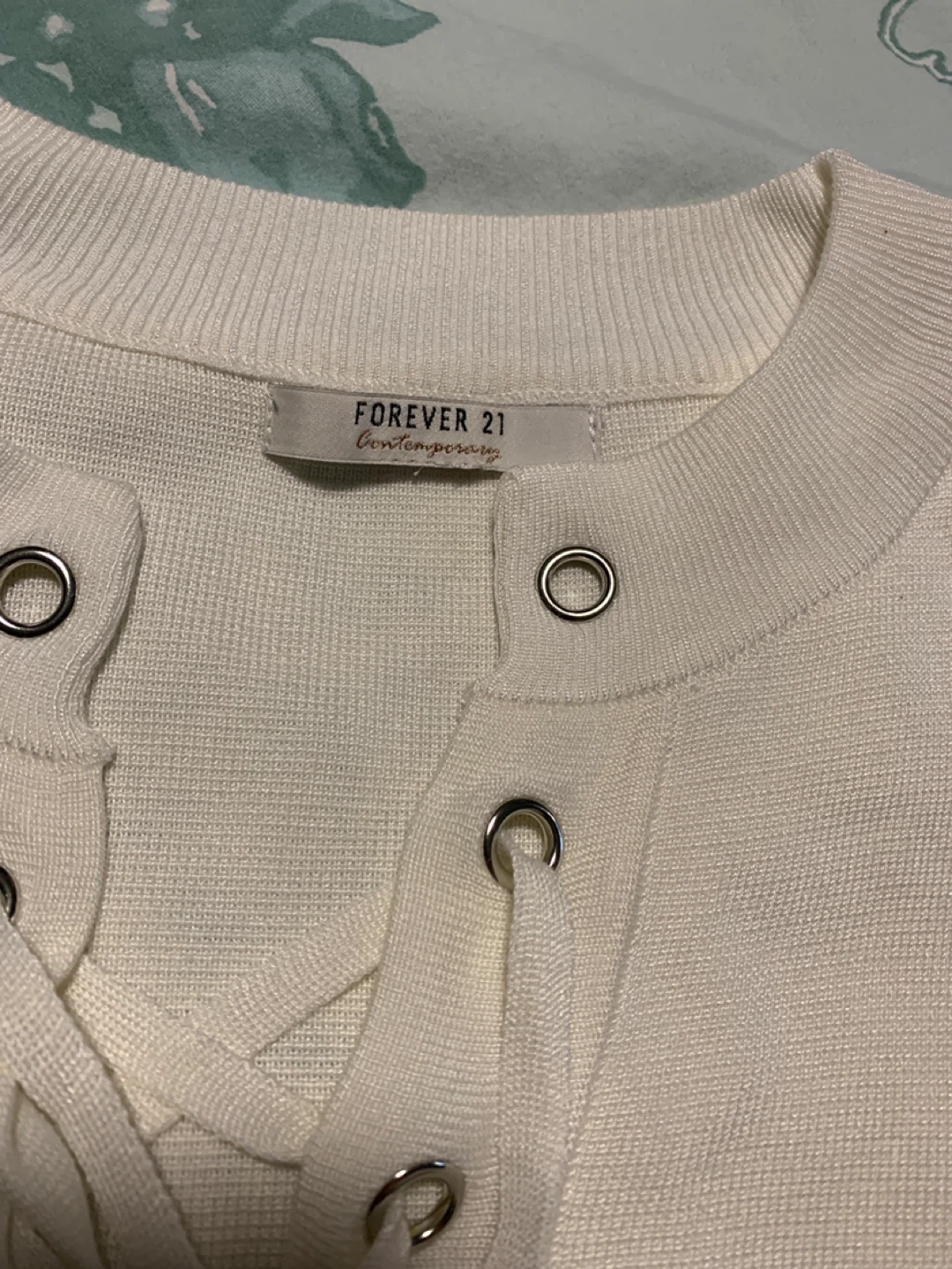 Forever 21 Cream Lace-Up Knit Sweater - photo 3
