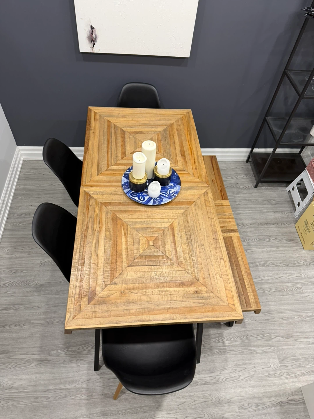 Dining Table with Black Metal Legs + bench + 4 chairs - photo 2