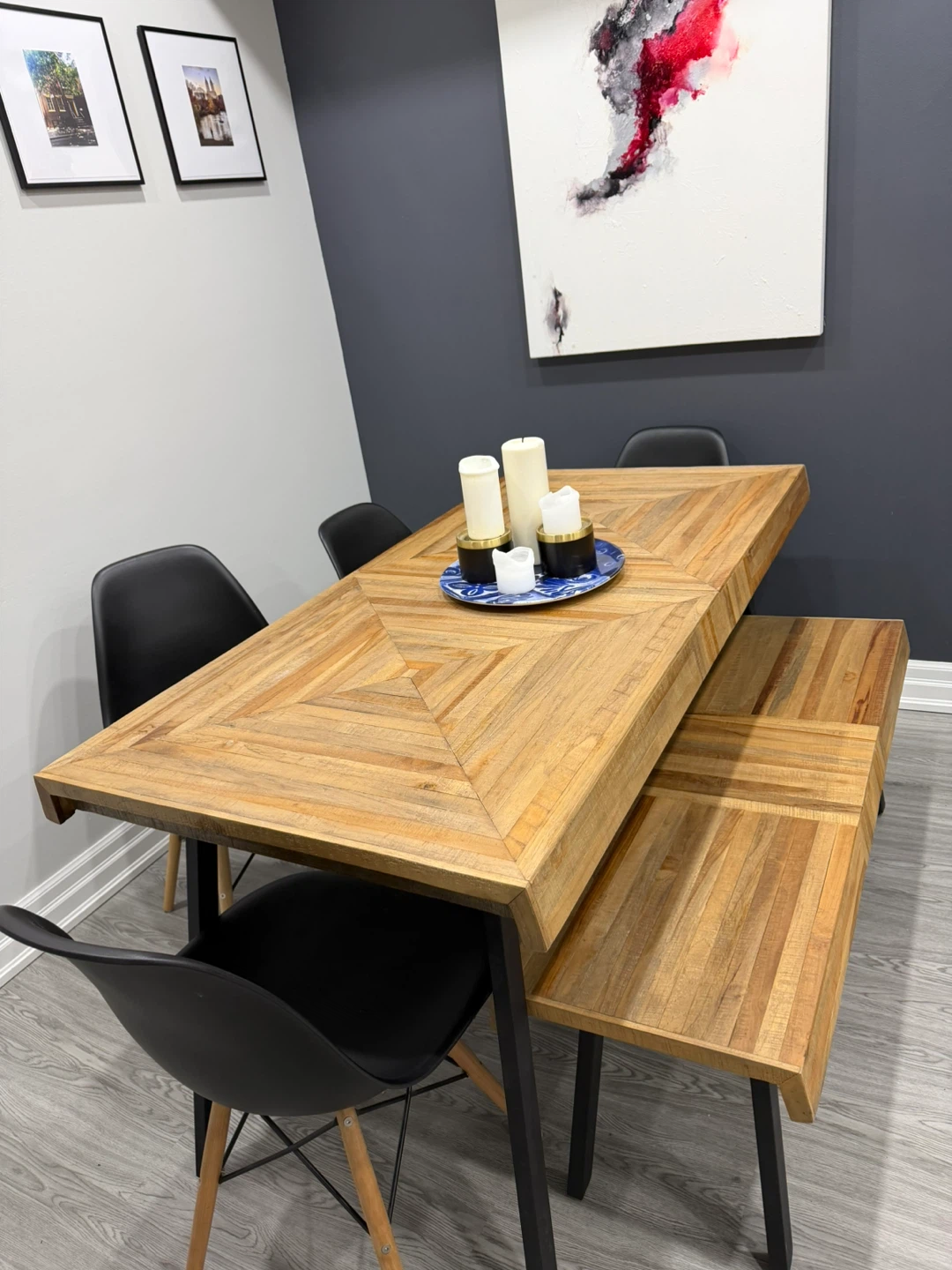Dining Table with Black Metal Legs + bench + 4 chairs - photo 5