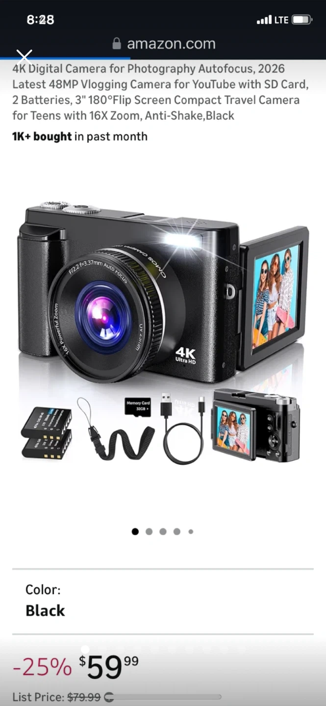 Big sales!! 4K Digital Camera Autofocus, 2026 latest 48MB Black