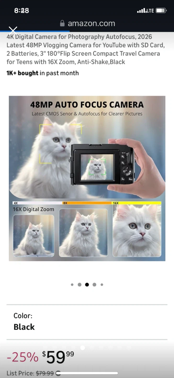Big sales!! 4K Digital Camera Autofocus, 2026 latest 48MB Black - photo 4