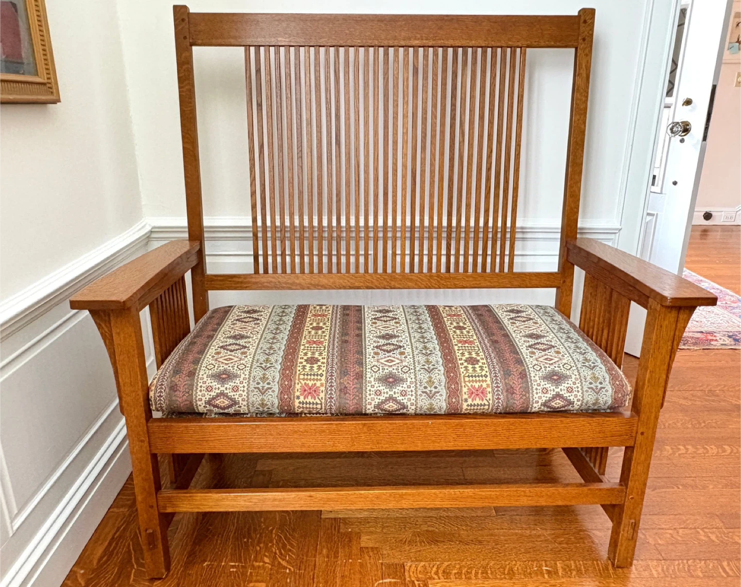Stickley Mission or Arts & Crafts style spindle bench