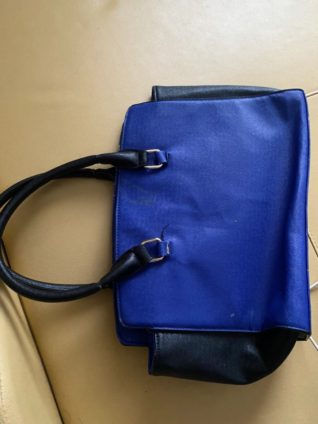 Cobalt Blue and Black Faux Leather Tote Handbag - photo 2