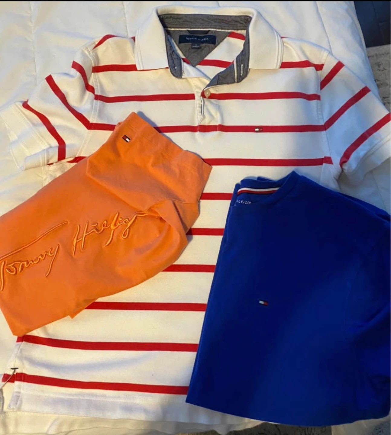 Tommy Hilfiger Men's Polos - Red/White Stripe, Orange, Blue