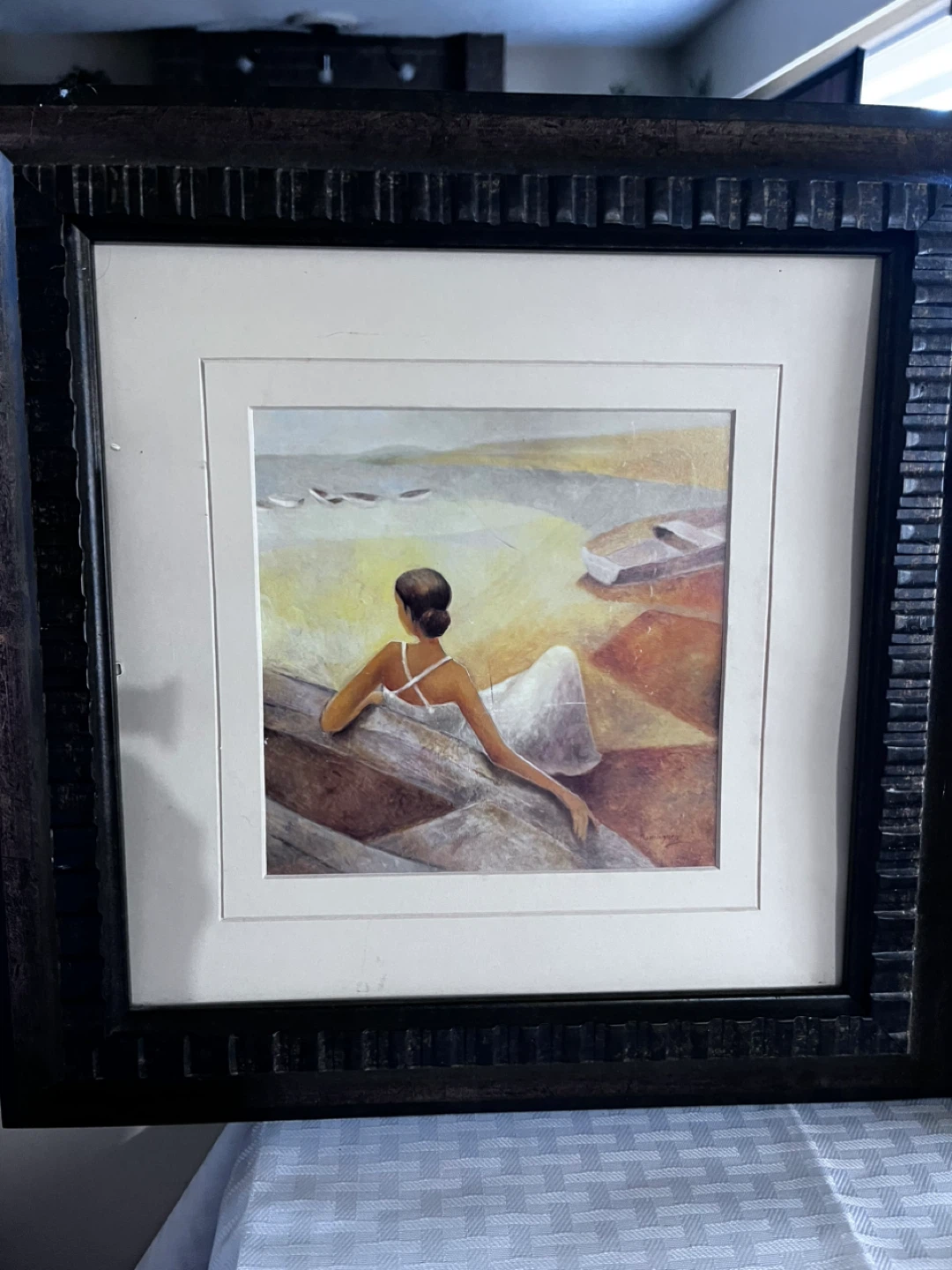 Framed Wall Art Painting of a Woman at the Beach