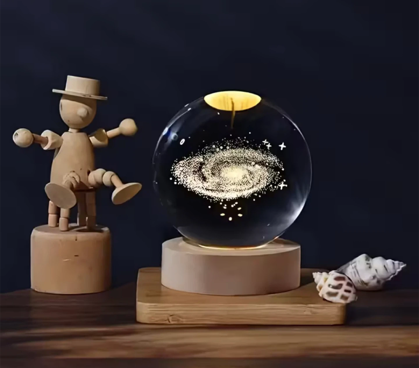 Galaxy Crystal Ball Lamp with Wooden Base