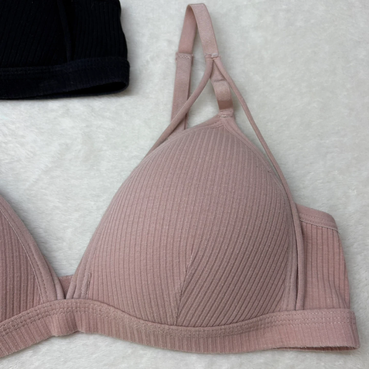 SHEIN Ribbed Harness Bra 2 Pack Black Pink Strappy Bralette Sz L - photo 5