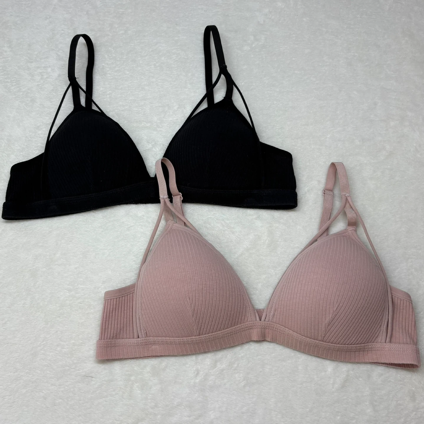 SHEIN Ribbed Harness Bra 2 Pack Black Pink Strappy Bralette Sz L - photo 2