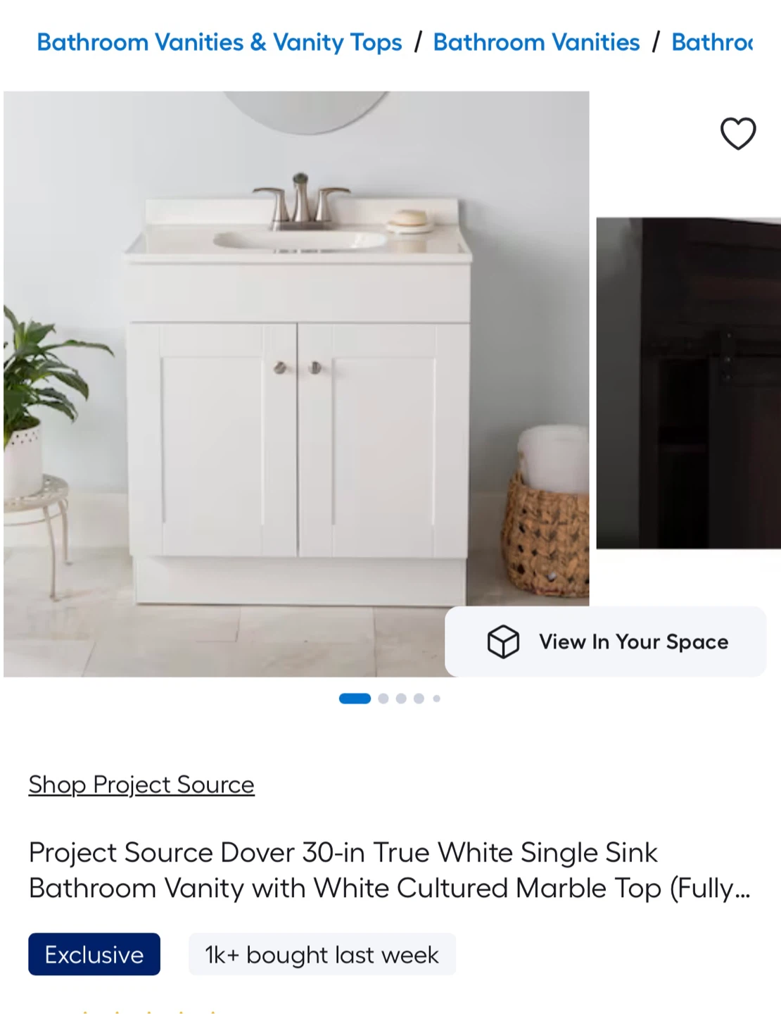 Dover 30-in True White Single Sink Bathroom Vanity