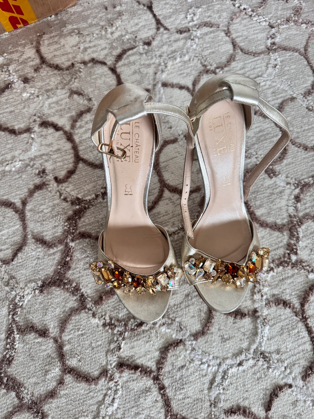 Le Chateau Luxe Embellished Gold Heels Size 38