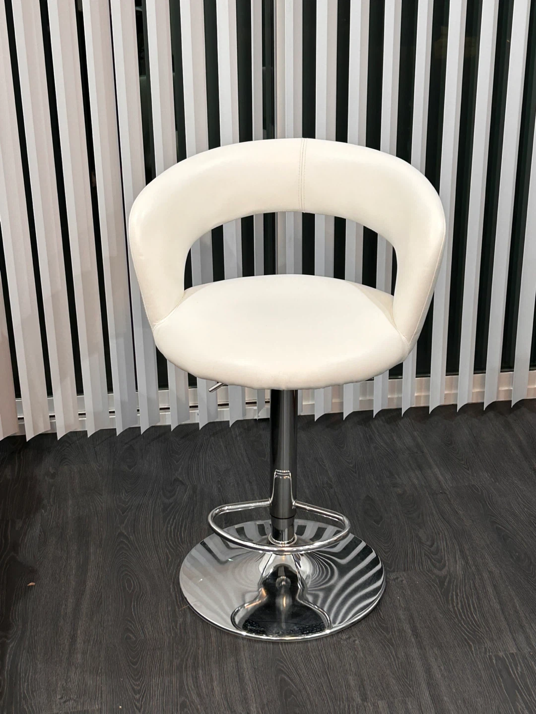 Adjustable White Faux Leather Bar Stool with Chrome Base