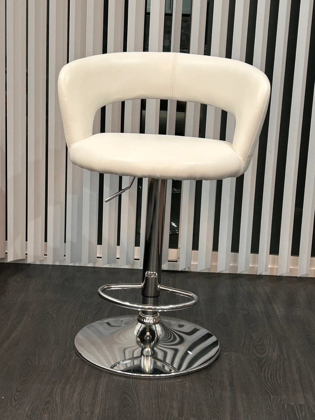 Adjustable White Faux Leather Bar Stool with Chrome Base - photo 2
