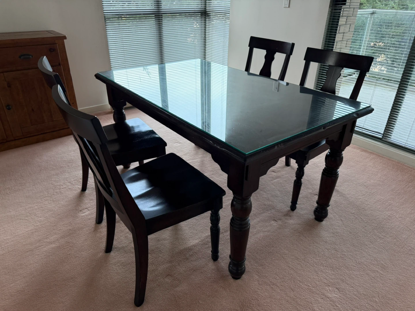 Pottery Barn Dining set (table & 4 chairs) w/ custom Glass Top