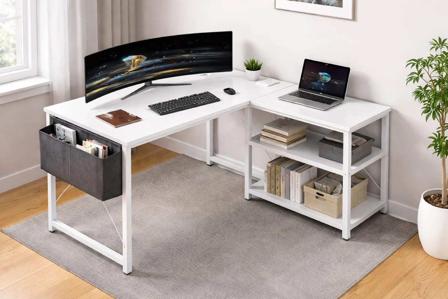 Brand new fully assembled White L-Shaped Corner Desk