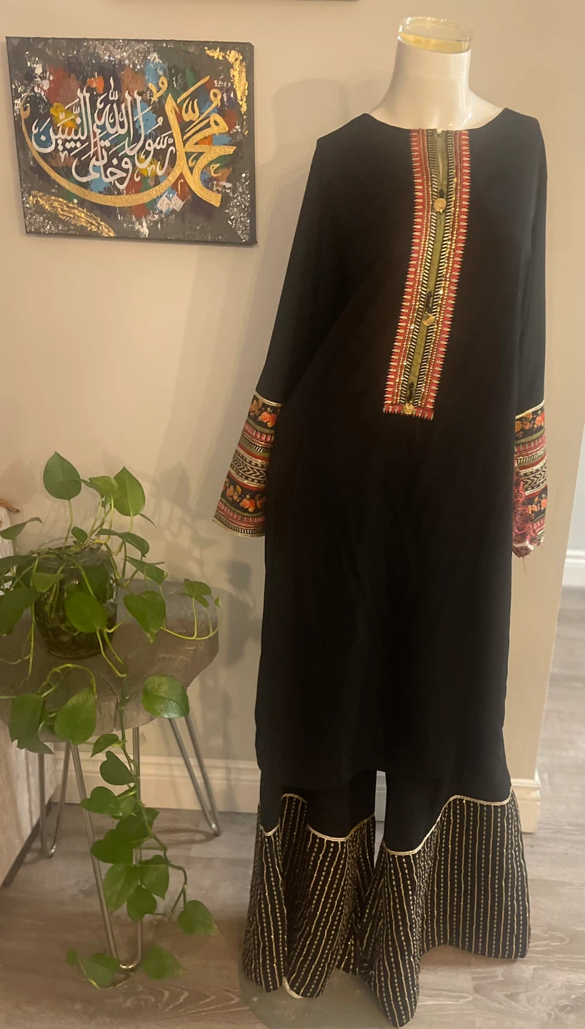 Embellished Black Kurti and Pants Set