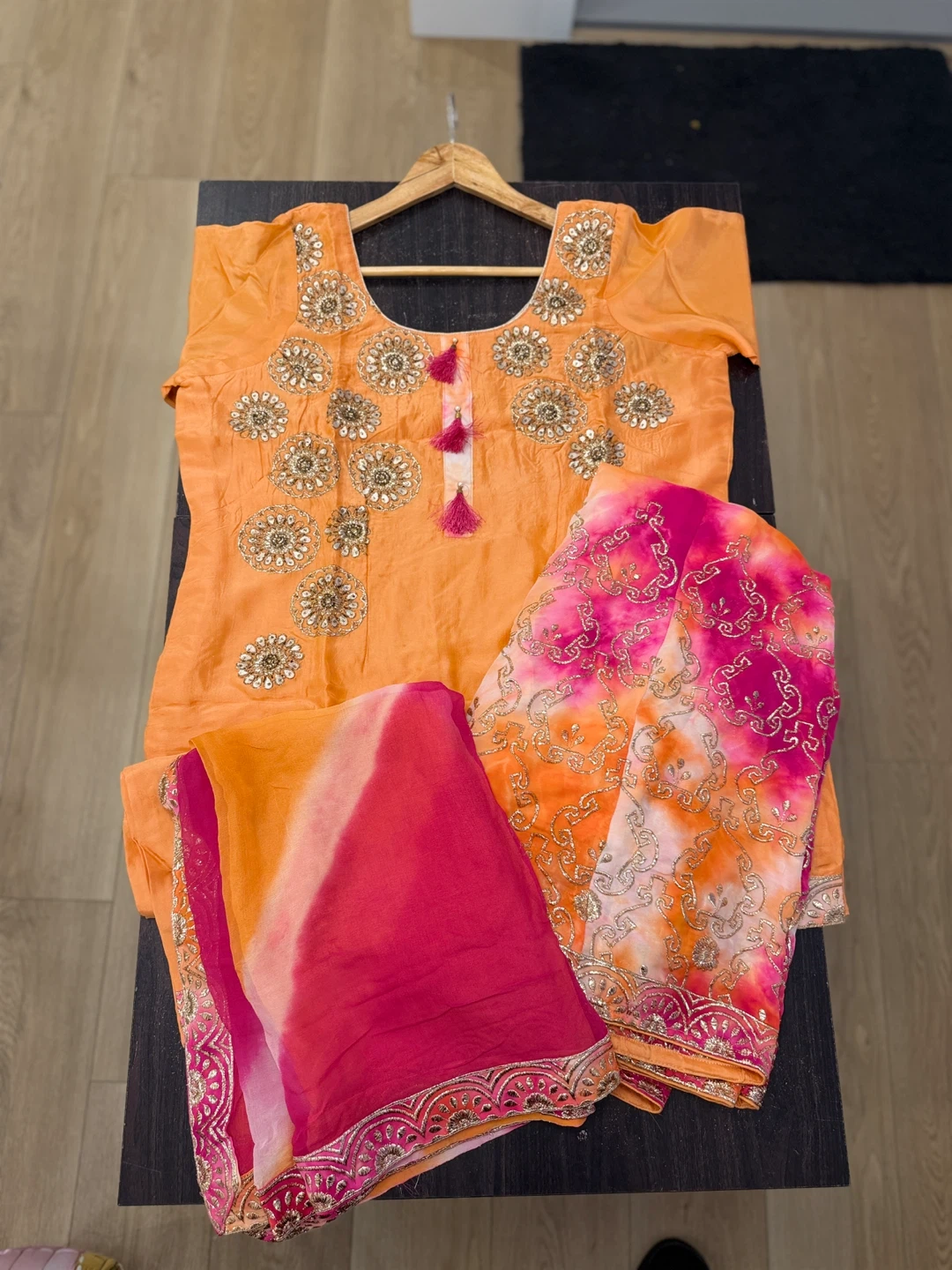 Orange Embroidered Palazzo Suit