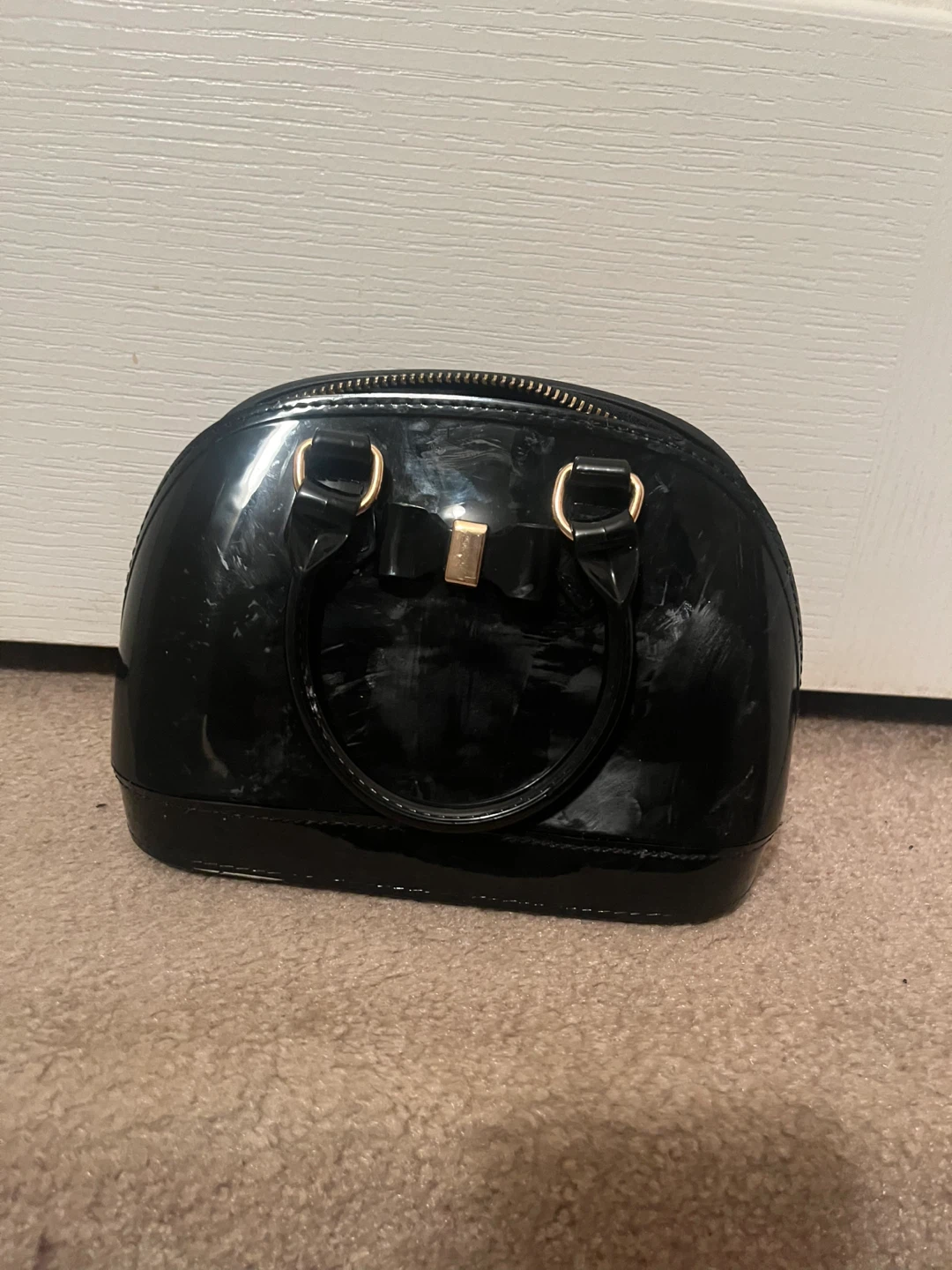 Black Dome Handbag with Gold Chain Strap