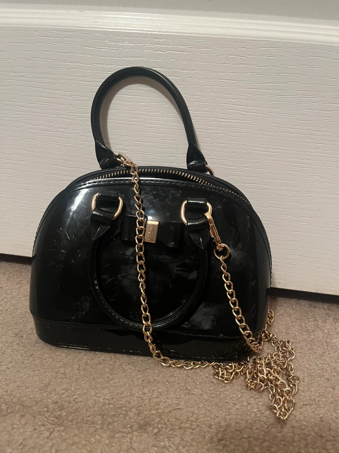 Black Dome Handbag with Gold Chain Strap - photo 4